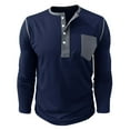 thumbnail image 3 of Lmnyox Men's Long Sleeve Shirts with Pocket Solid Crew Neck Button T Shirt Vintage Fashion Cotton Pullover Tee, 3 of 7