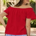 thumbnail image 4 of Blusa Informal de Verano para Mujer Blusas con Hombros Descubiertos Blusa de Manga Corta con Volantes Camisas de Verano ANGGREK Otros, 4 of 6
