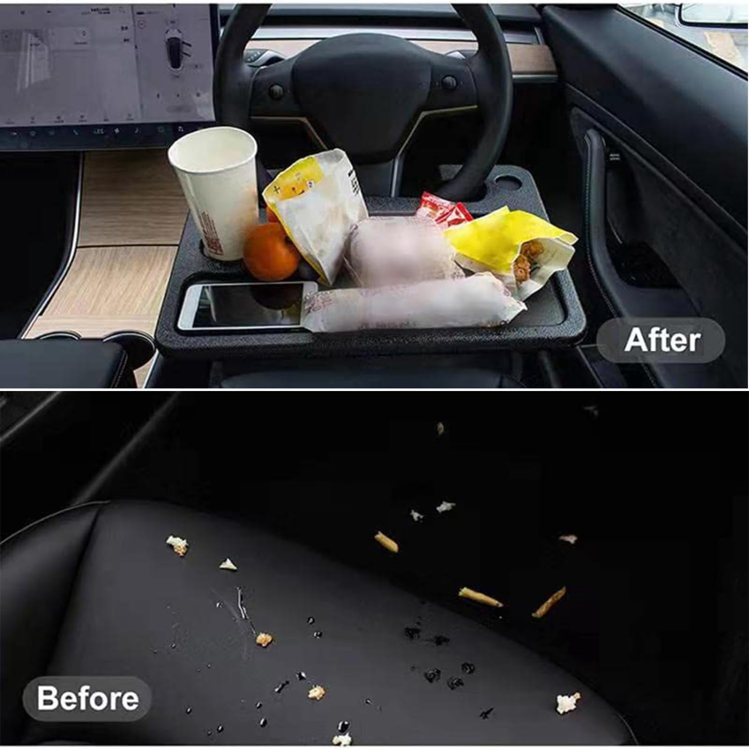 Car Steering Wheel Tray, 2 in 1 Black Car Desk for Laptop, Tablet, iPad Or Notebook,Car Must Haves Accessories