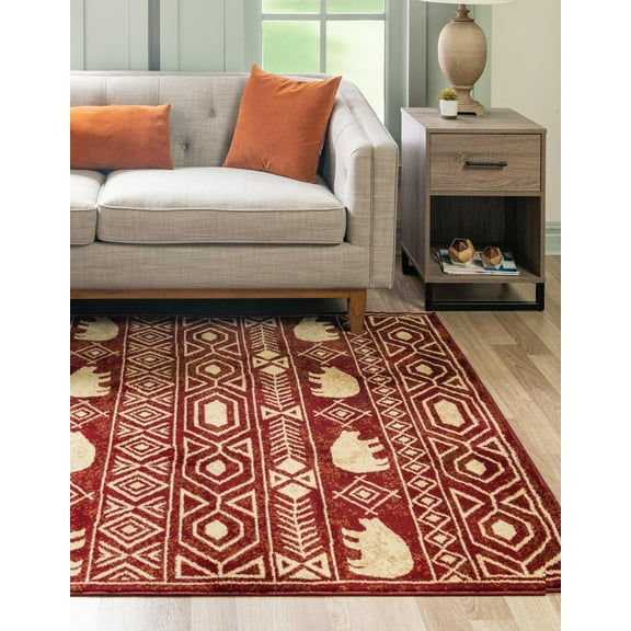 Rugs.com Pioneer Collection Rug – 4' x 6' Red Medium-Pile Rug Perfect For Living Rooms, Large Dining Rooms, Open Floorplans