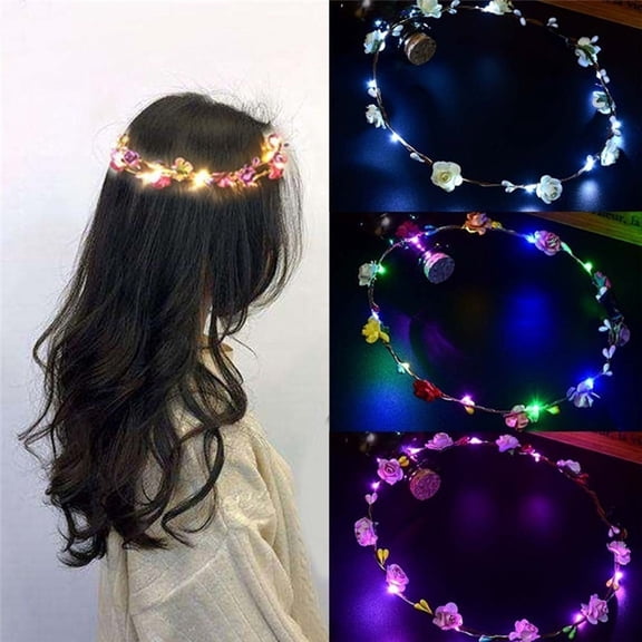 batmeuy LED Flower Garland Headband Girls Women Bride Beach Travel Hairband Headwear