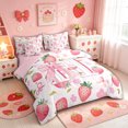 thumbnail image 2 of meiyoeat Bowknot Letter Twin Bedding for Kids, Fruit Strawberry Bedding Comforter Set, Pink, Pink Reversible, 7pcs, 2 of 6