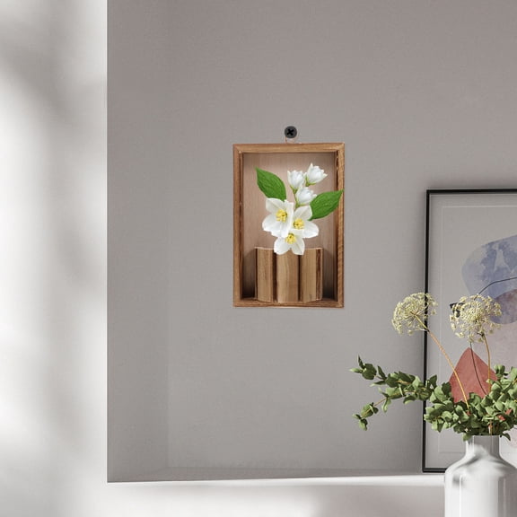 TEHAUX 2pcs Wood Farmhouse Wall Vase Wooden Wall Vase Modern Farmhouse Wall Planter Vase