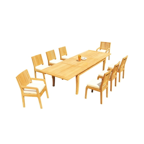 Grade-A Teak Dining Set: 8 Seater 9 Pc: 122" Atnas Rectangle Table And 8 Maldives Chairs (2 Arm & 6 Armless Chairs) Outdoor WholesaleTeak #51ML2809