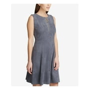 DKNY Womens Faux-Suede Zip-Front Scuba Dress Gray 14
