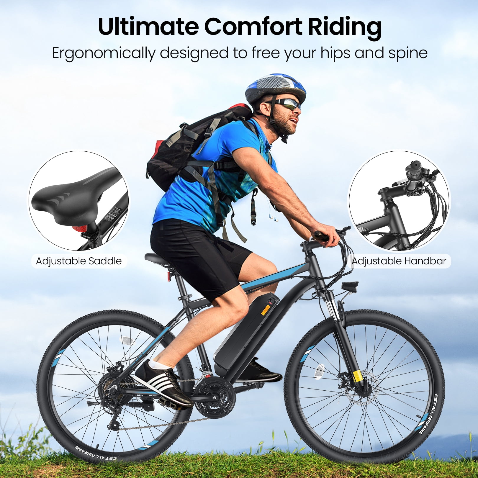 Elifine 26" Electric Bike for Adults 350W Electric Mountain Bike with 36V 10.4Ah Removable Battery, LCD, Lockable Suspension Fork, 5 Riding Modes, 21 Speed Commuter Ebike, UL2849