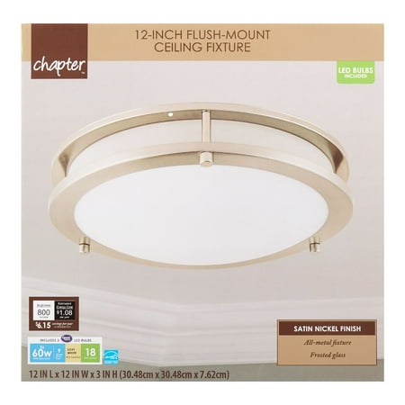 Chapter 12" LED Decorative Flush-Mount Ceiling Fixture, Satin Nickel