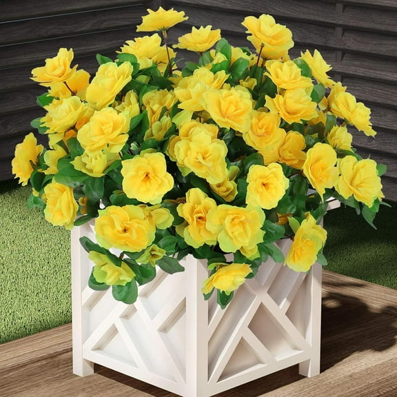 Zukuco 6 Bundles Artificial Outdoor Flowers Fake Silk Camellia Flowers Outdoor UV Resistant Garden Plants Bush Faux Flowers Home Decor Garden Patio Balcony Vase Table Decor(Yellow)
