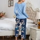 thumbnail image 4 of Conjunto de pijama de manga larga para mujer, informal, lavable a máquina, con cuello redondo, 4 of 6
