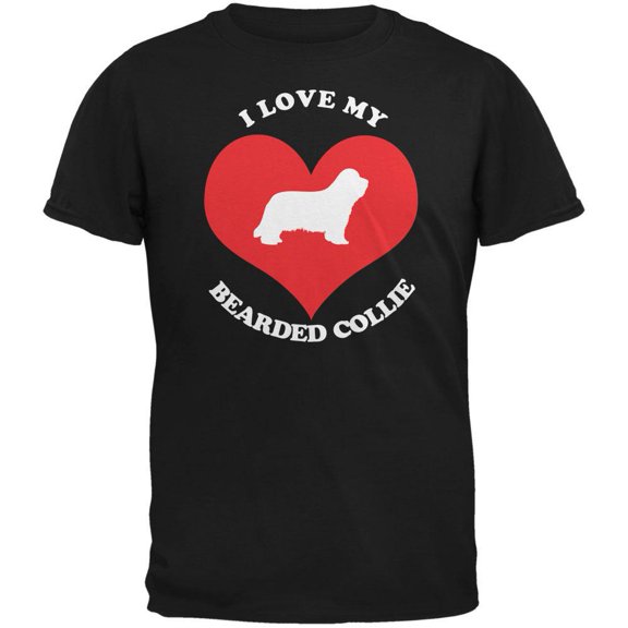 Valentines I Love My Bearded Collie Black Adult T-Shirt - Large