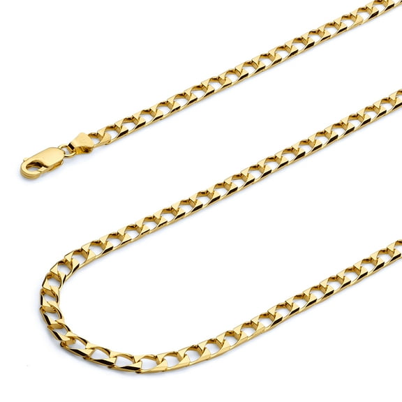Wellingsale 14k Yellow Gold Polished Solid 4mm Square Cuban Concaved Curb Chain Bracelet - 8"