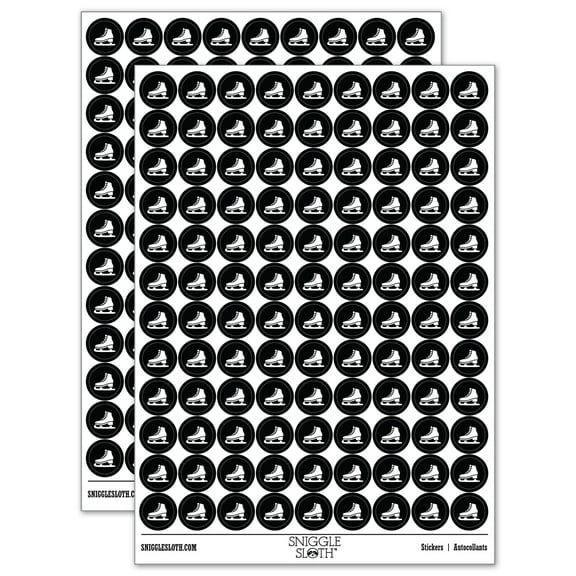 Ice Skate Skating Winter Sport 200  Round Stickers - Black - Gloss Finish - 0.50" Size