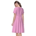 thumbnail image 2 of Bixox Robe d'Été à Manches Courtes pour Femmes Robe Ample Longueur Genou avec Poches-Rose, 2 of 7