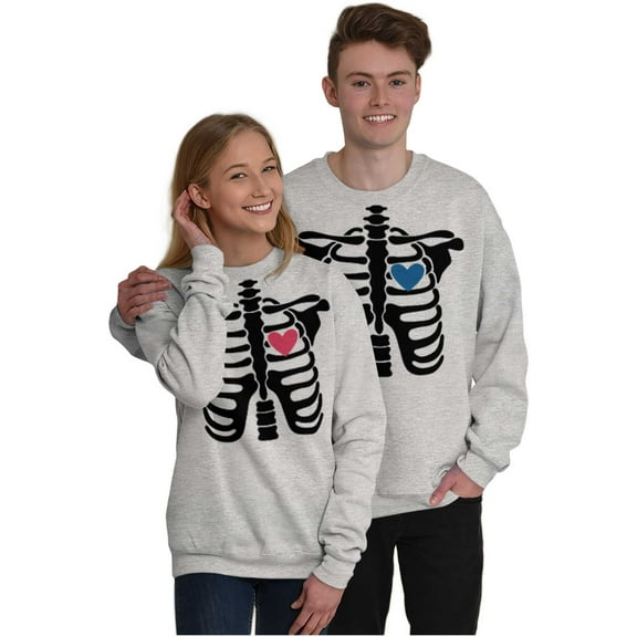 Skeleton Rib Cage Cute Set His Hers Men's Big & Tall Crewneck Sweatshirt Brisco Brands 2X