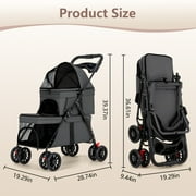 Puedo Double Pet Stroller for Small Cats and Dogs, Foldable Kittens Puppies Travel Strolling Cart with 2 Carriages, Lockable Wheels, Black