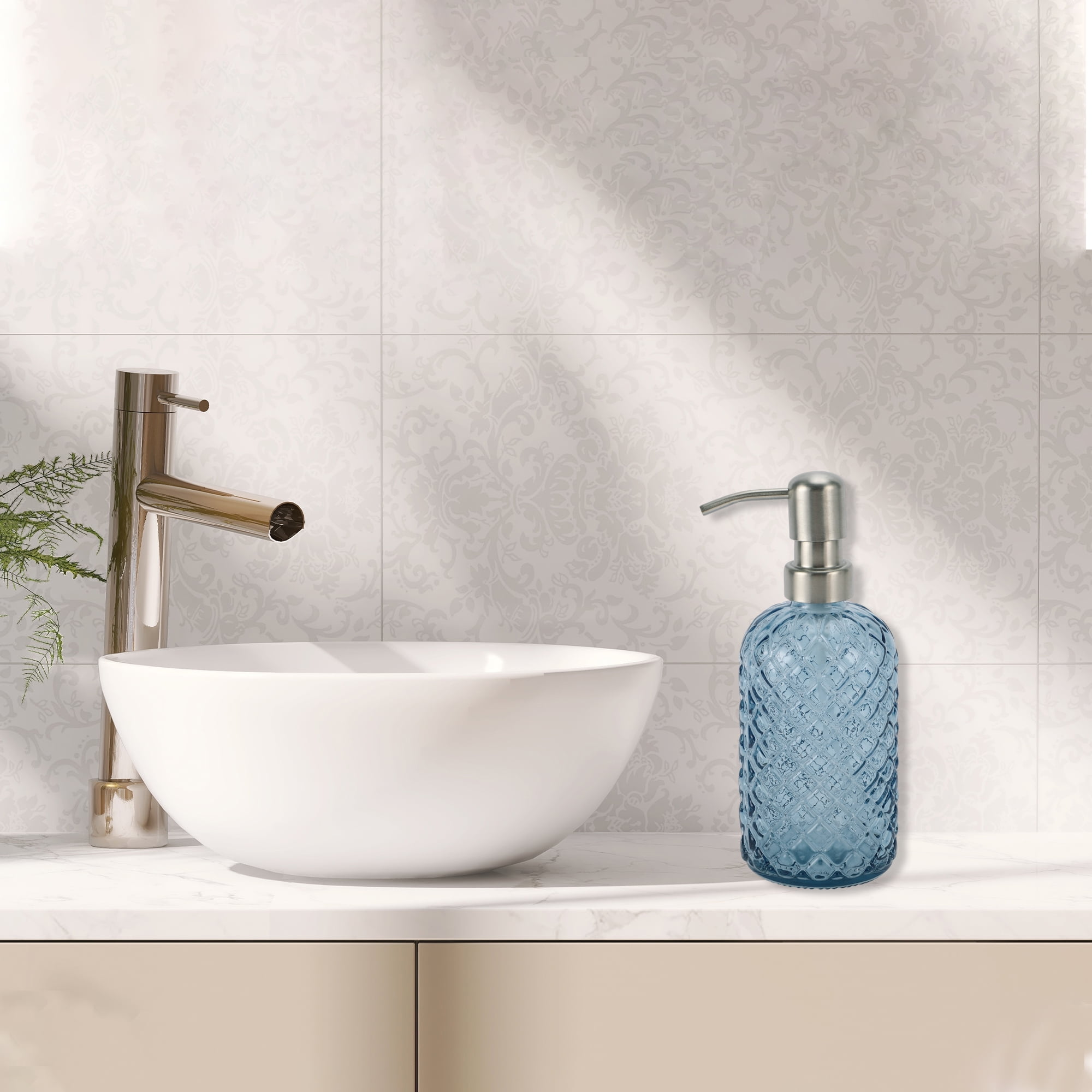 1 Pc Simple Cylindrical Soap Pump Dispenser for Bath 400ml Blue Silver Tone