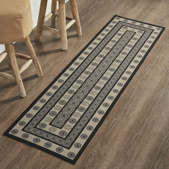 VHC Brands Custom House Black Tan Jacquard Indoor Rug/Runner Rect 22x78, Polyester Area Rug, Accent Rug, Floor Decor, Custom House Collection, Rectangle 22x78, Charcoal Black