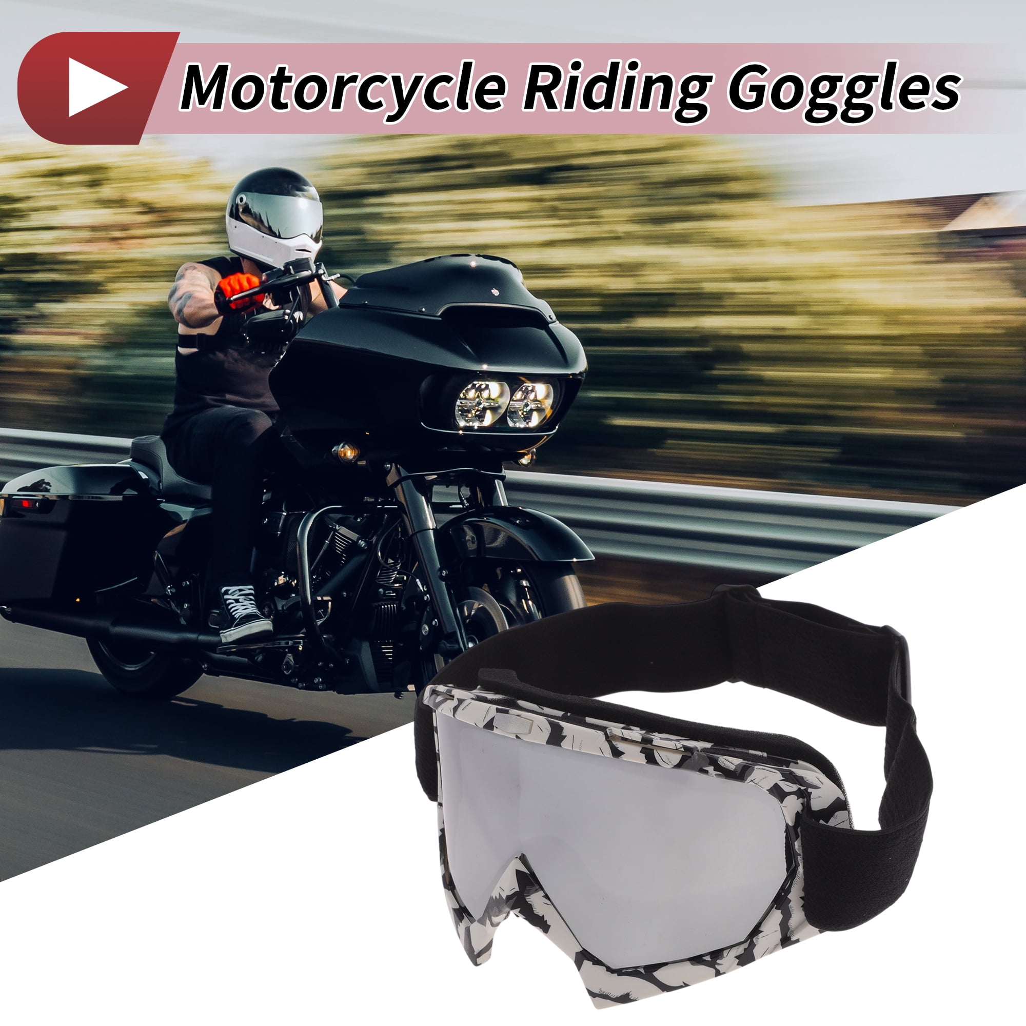 Unique Bargains Motorcycle Riding Goggles PC TPU Cycling Sunglasses Silver Tone Lens Black White Frame