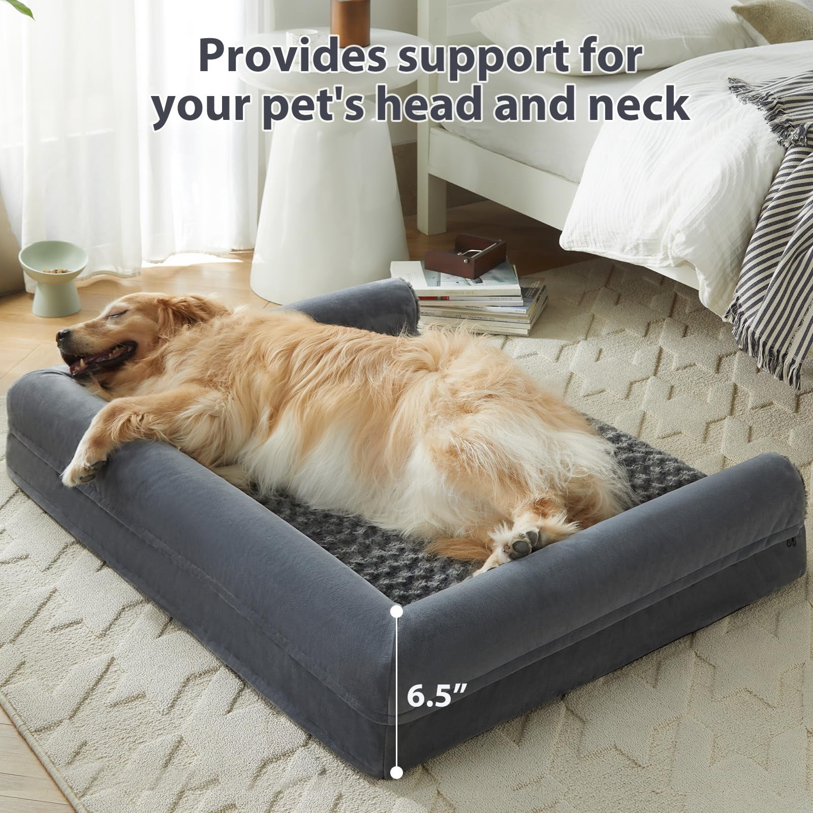 Pet Bed Dark Grey 28"L x 23"W x 6.5"Th Orthopedic for Medium Dogs
