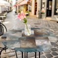 thumbnail image 6 of Blue Brown Geometric Round Tablecloth for 36-44 Inch Tables, Fitted Table Cover with Elastic Edge, Modern Ombre Abstract Art Waterproof Outdoor Table Cloth Protector for Patio Garden Dinner Picnic, 6 of 9