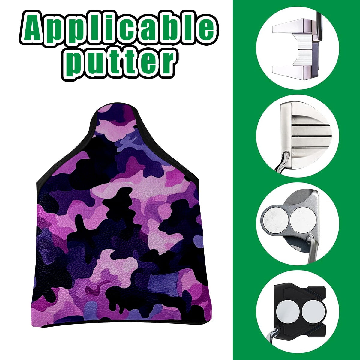 Golf Mallet Putter Cover Premium Leather Waterproof Golf Putter Head Cover with Magnetic Closure Purple Camouflage Pattern
