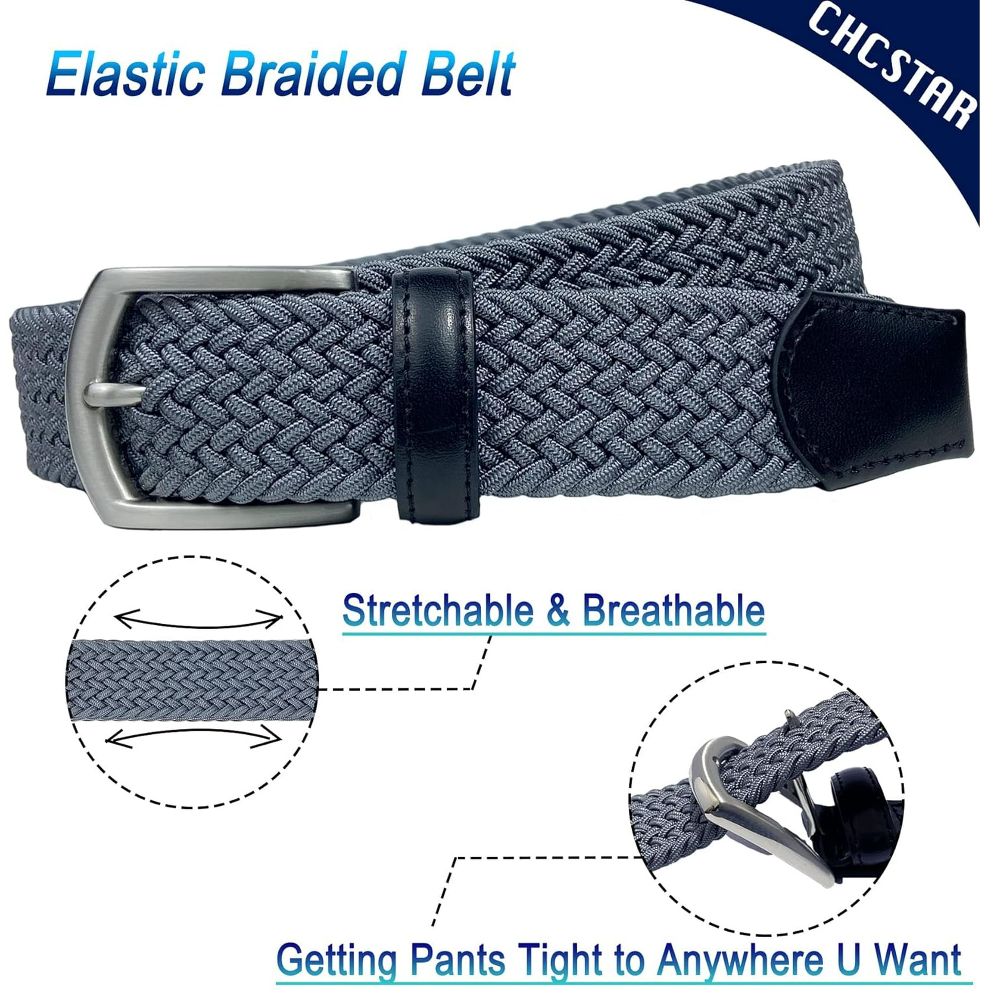 XINQIHANG Men s Braided Elastic Belt Stretch Casual Golf Belts for Men Big and Tall