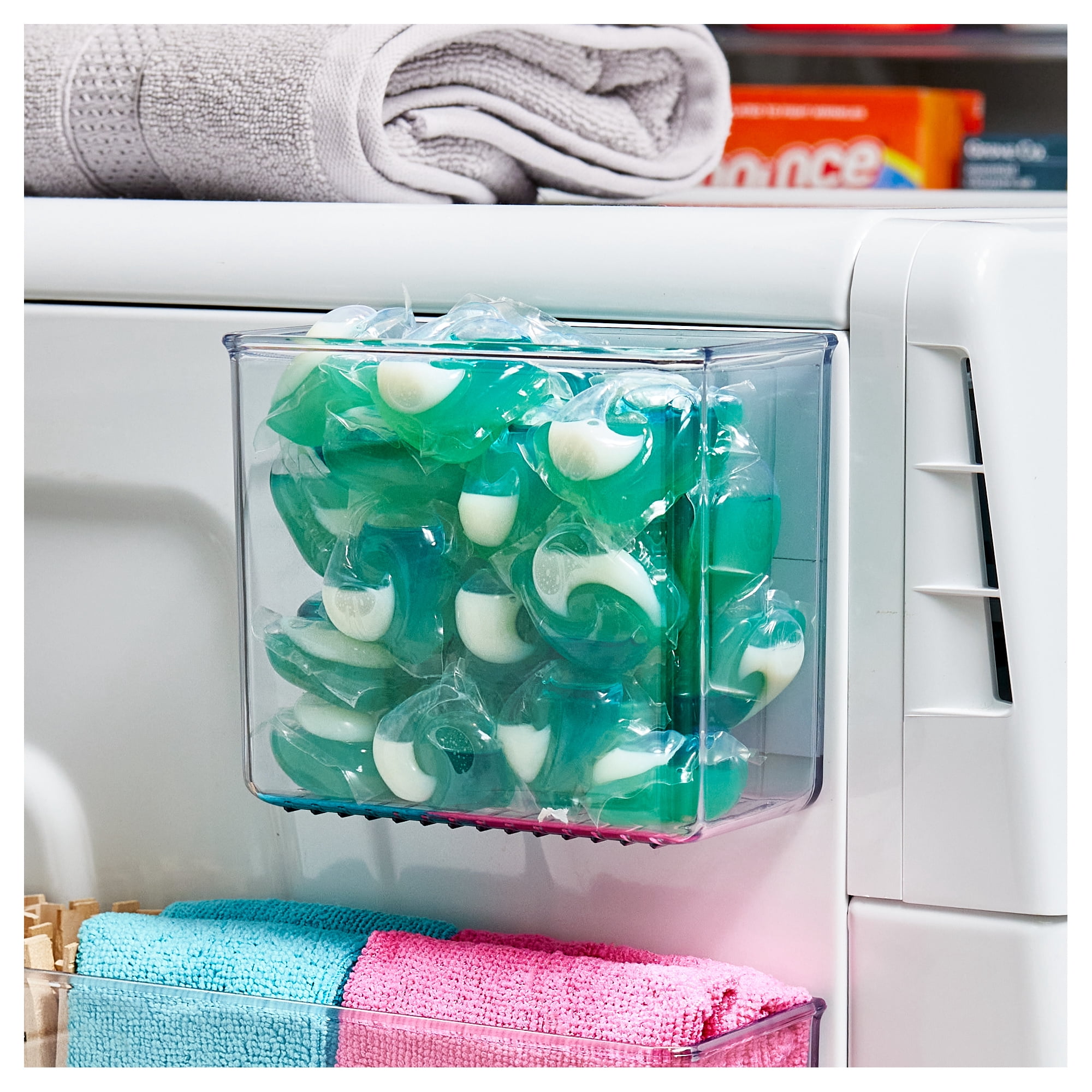 iDesign Small Magnetic Organizer Bin for Laundry Room, 3.08'' x 5.88'' x 5'', Clear