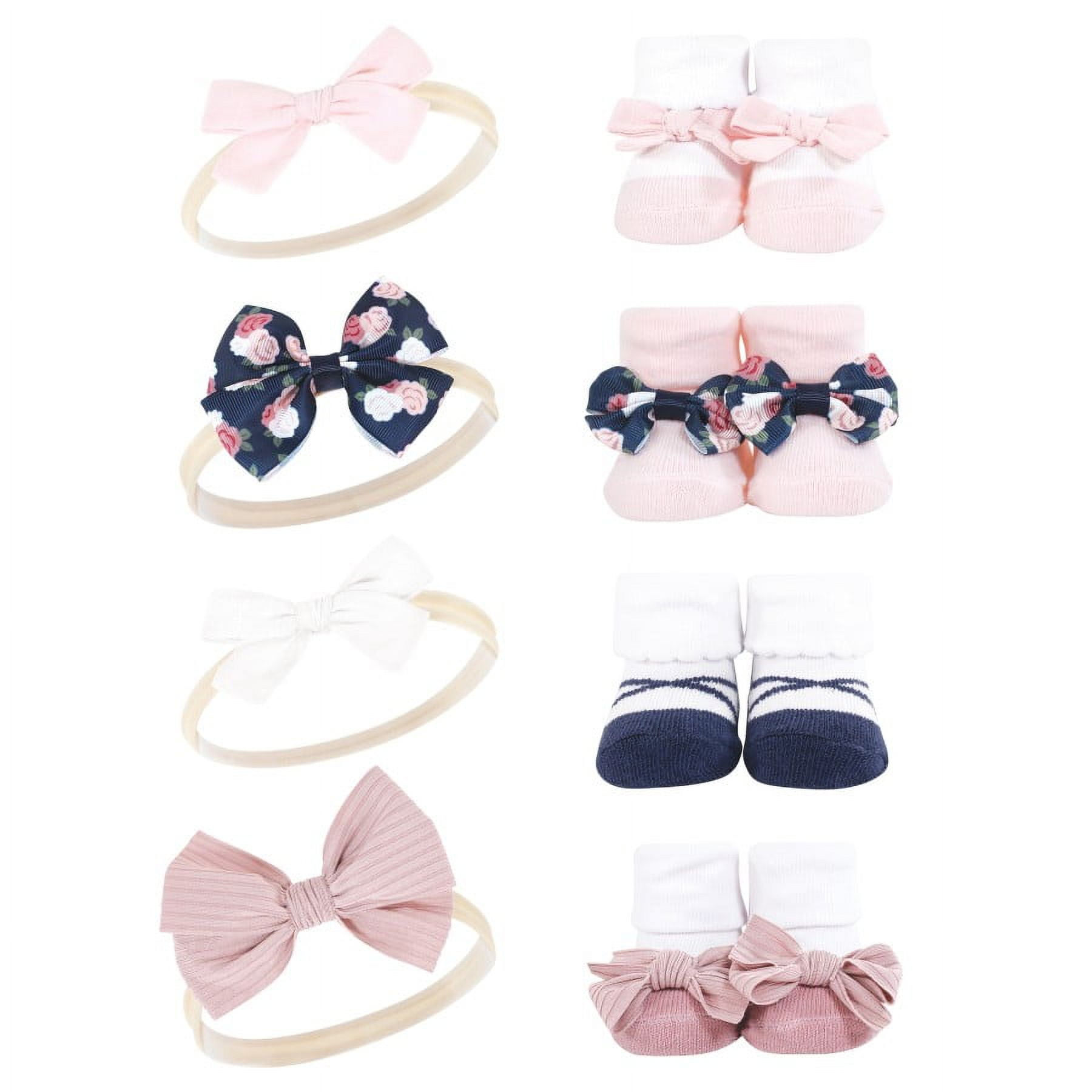 Hudson Baby Infant Girl 16Pc Headband and Socks Giftset, Blue Blush Floral, One Size