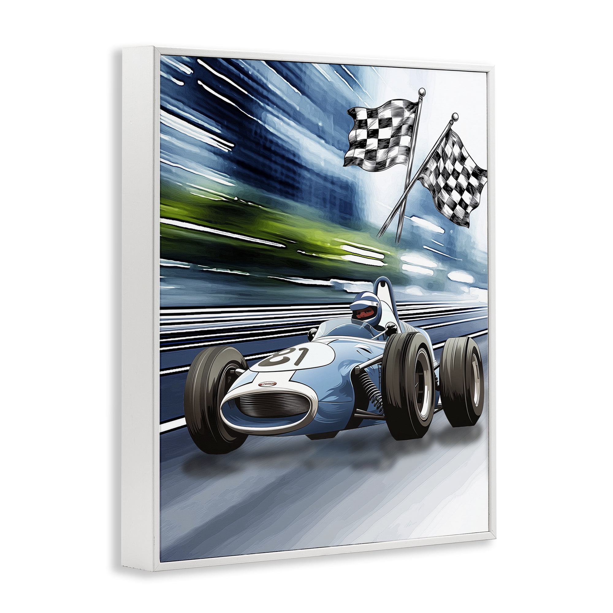 Stupell Industries Speedy Racecar with Flags White Framed Giclee Art, design by Christine Simpson Art