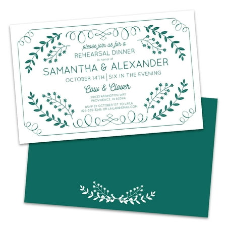 Autumn Leaves Invitation - Green Leaves Personalized Rehearsal Dinner Invitations