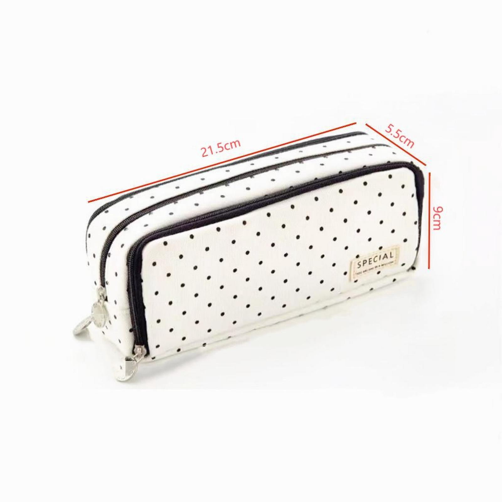Large Capacity Pencil Case Polka Dot Pencil Pouch Multi Compartment Canvas Pencil Case Organizer Big Storage Pen Bag for Teens Supplies White Multi Pocket Pencil Case