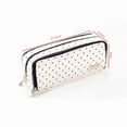thumbnail image 4 of Large Pencil Case Big Capacity Pencil Pouch with 3 Compartments Canvas Pen Bag Marker Pen Bag Pencil Case for Women Black Polka Dot, 4 of 9
