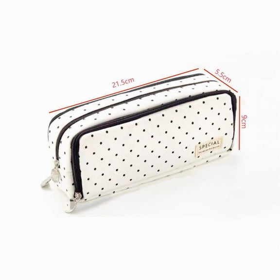 QIJGEBGG Large Pencil Case Big Capacity Pencil Pouch 3 Compartments Pen Bag Canvas Marker Pen Bag Teacher Created Resources Black Painted Dots on White Pencil Case Multifunctional Large Capacity Bag