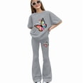 thumbnail image 2 of YunPes Girls' Summer 2-Piece Outfit Set Colorful Butterfly Print T-Shirt and Flare Long Pants Fashion Summer Outfits 8-13Y, 2 of 4