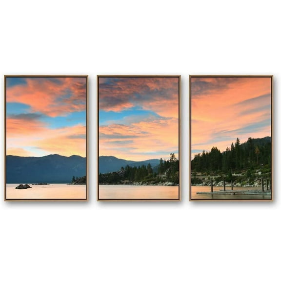 IDEA4WALL 3 Piece Framed Canvas Wall Art for Living Room, Bedroom Lake Tahoe Canvas Prints for Modern Home Decoration Ready to Hang