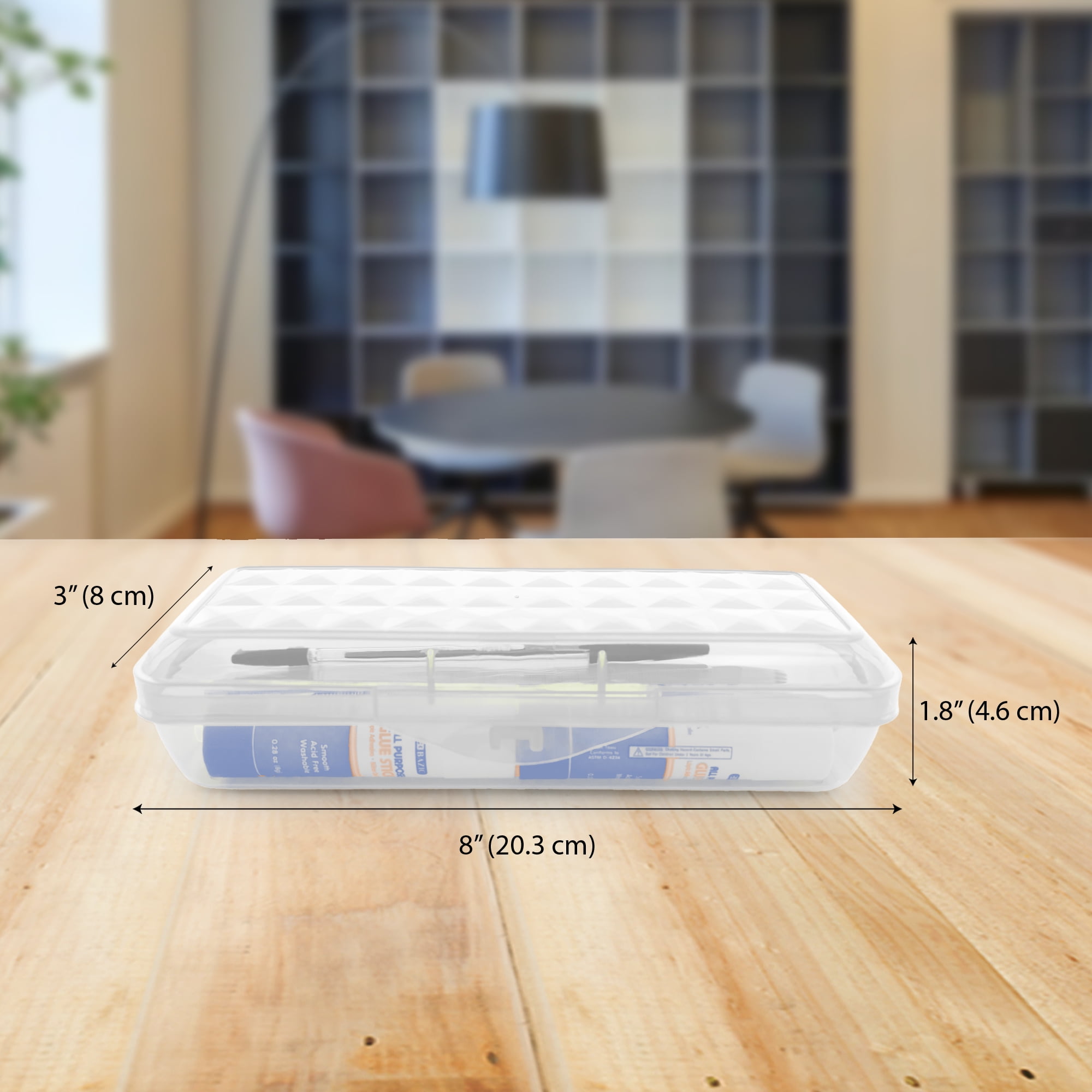 BAZIC Plastic Pencil Case 8" Storage Box, Clear Color, Translucent Organizer, 24-Pack