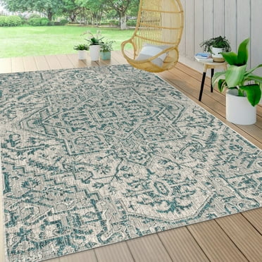 JONATHAN Y SMB105C-8 Estrella Bohemian Medallion Textured Weave Teal/Gray 8 ft. x 10 ft. Indoor/Outdoor Area Rug, Pet Friendly, Stain Resistant, Easy to Clean, for Patio, Living Room, Bedroom
