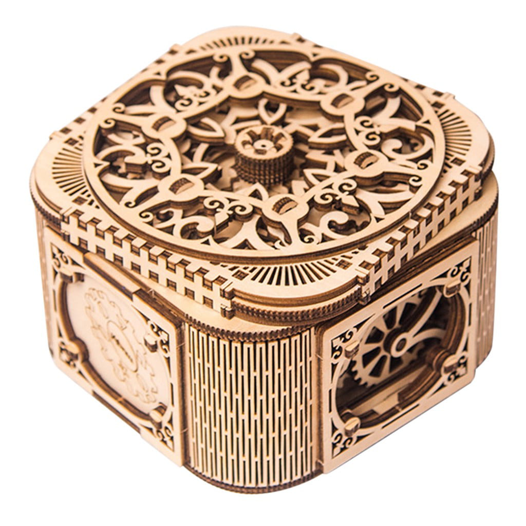 Details about  / Wooden Jewelry Box Assembled Creative DIY Puzzle Mechanical Gift Antique Model 3