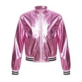 thumbnail image 2 of Ocealan Girl's PU Leather Long Sleeve Zip-Up Bomber Jacket Coat Jazz Hip Hop Street Dance Festival Pink 14, 2 of 7