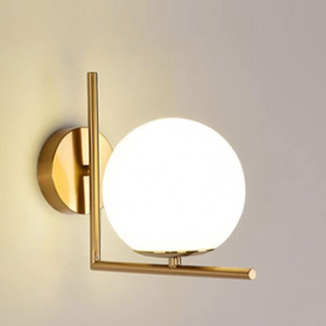 Lámpara de pared LED moderna con soporte de pantalla de bola de vidrio blanco para dormitorio, sala de estar, pasillo, baño, accesorio de iluminación para montaje en pared (luz cálida)