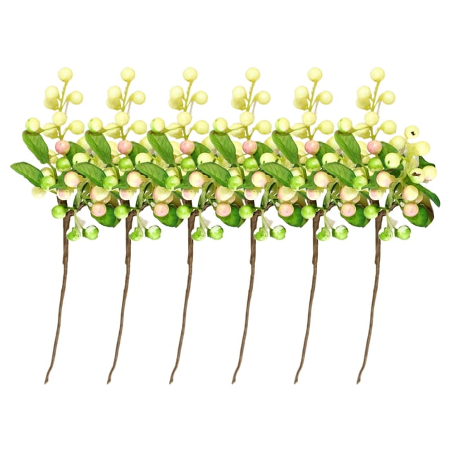 6 Piezas Festivas DIY Naiovety Decoración Navideña con Frutas y Tallos Artificiales Polvo Blanco