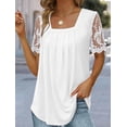thumbnail image 1 of Camiseta estampada plisada con cuello cuadrado para mujer, camisetas de manga corta con empalme de encaje, Tops holgados informales para mujer 2023, 1 of 4