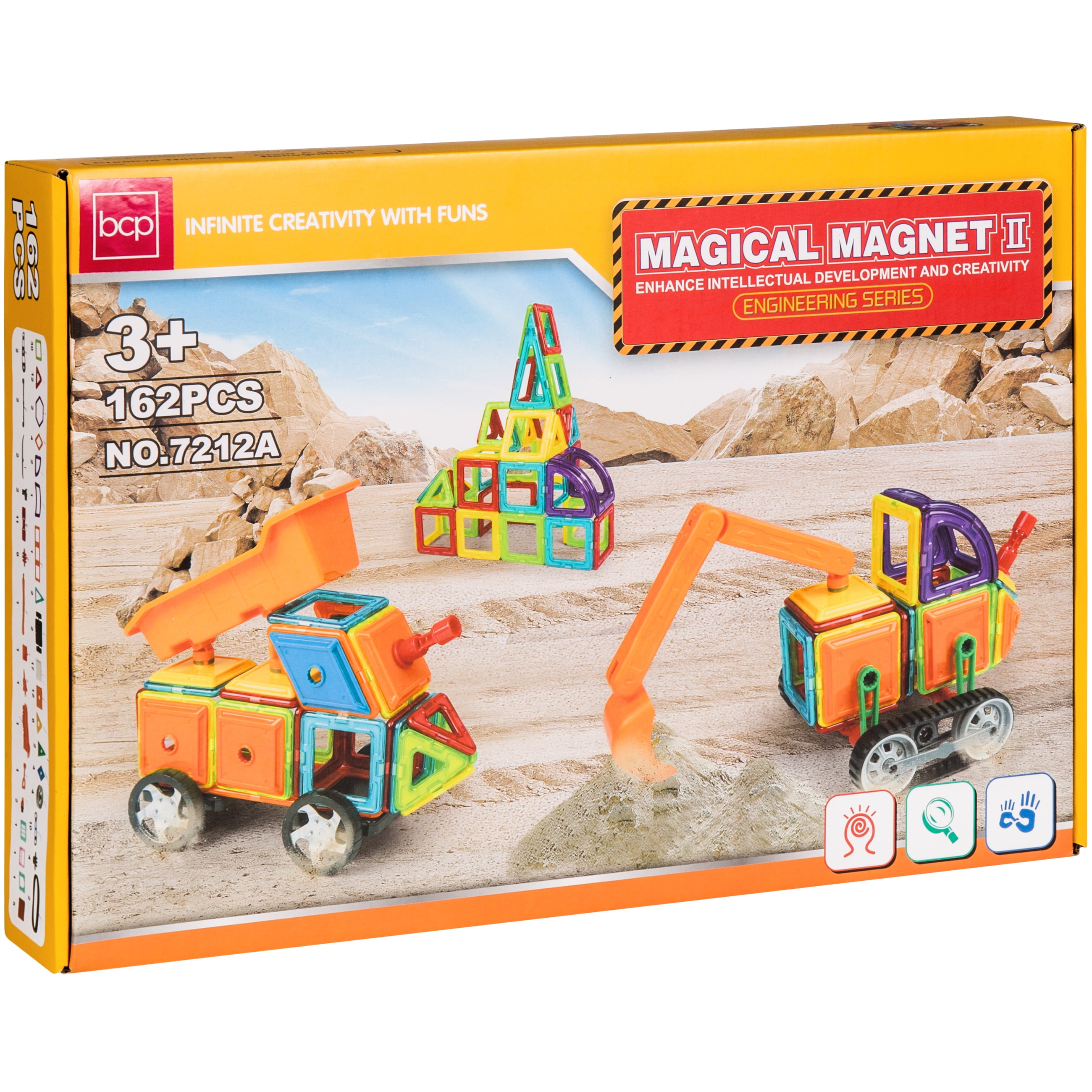 BCP 162-Piece Magnetic Building Block Tile Toy Set w/ Excavator Dump Truck 