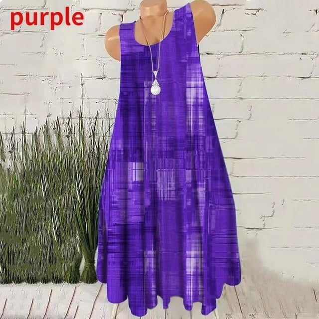 2022 Mode Féminine Sexy Été Fleur Imprimé Col Rond Sans Manches Robe à Volants XS-8XL