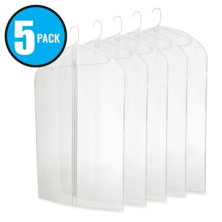 Garment Carrier Garment Bag Plixio 40 Inch PEVA Garment Bags - Clear Plastic Hanging Clothing Storage for Suits or Dresses (5 Pack) ()