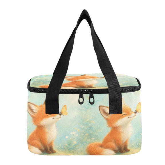 6L Insulated Lunch Bag Square Handheld Cooler Tote Baby Fox Butterfly Art Reusable Thermal Bag with Polyester & Aluminum Lining for Work Picnic Travel
