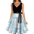 thumbnail image 5 of LWavelet Women's Sleeveless Scalloped Neck Fit-and-Flare Dress, Pastel Easter Egg & Floral Print with Satin Bow Belt for Holiday & Party Outfits Sky Blue L, 5 of 5