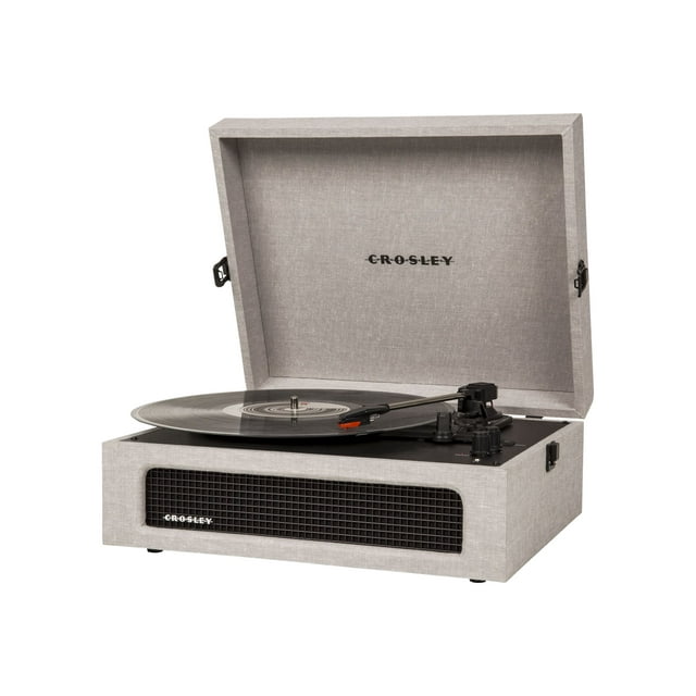 Crosley CR8017A-GY Voyager Vintage Portable Turntable with Bluetooth Receiver and Built-in Speakers, Gray