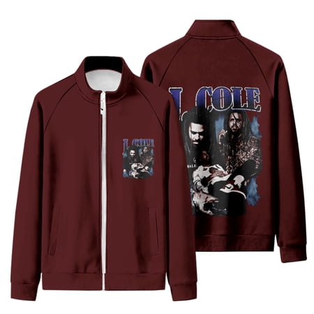 J Cole Rapper Stand Collar Pullover Long-Sleeved Top Casual Sweatshirts Fashion Zipper