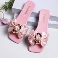thumbnail image 6 of Samdudou Womens Sandals Open Toe Flat Slides Elegant Silky Bowknot Slip On Square Design with Metallic Hardware Detail Casual Summer Beach Vacation Dressy Mules, 6 of 9